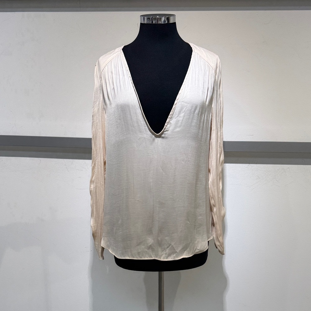 Elegant Cream Deep V-Neck Women's Top